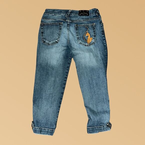 Baby Phat Y2K Cropped Buttoned Ankle Medium Wash Blue Denim Jeans Size 5 - Picture 7 of 9